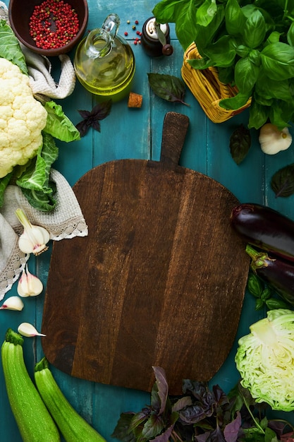 Wooden table with ingredients